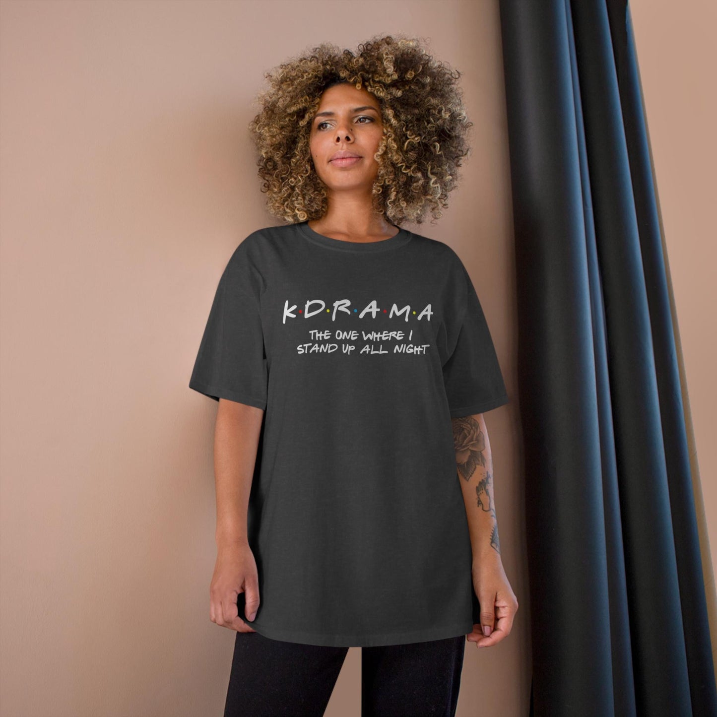First K-Drama Champion T-Shirt: The One Where I Stand Up All Night", Comfy & Trendy, Perfect for K-Drama Fans Who Binge-Watch All Night