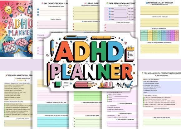 ADHD Planner: Daily Focus & Task Management (PDF, Canva Template Included)